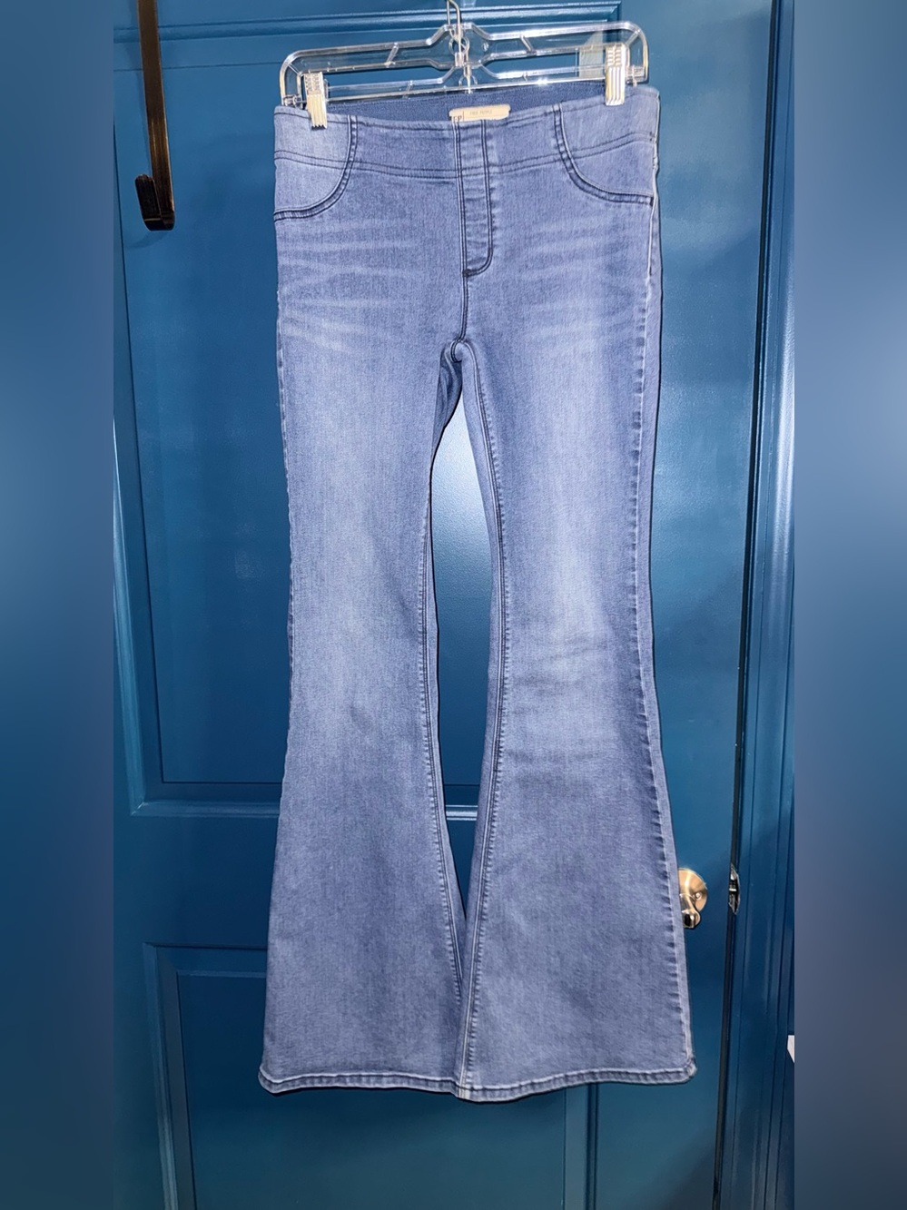 Free People Women’s Light Blue Flare Jeans - Stretch High Waist, Size 27 (US 4)